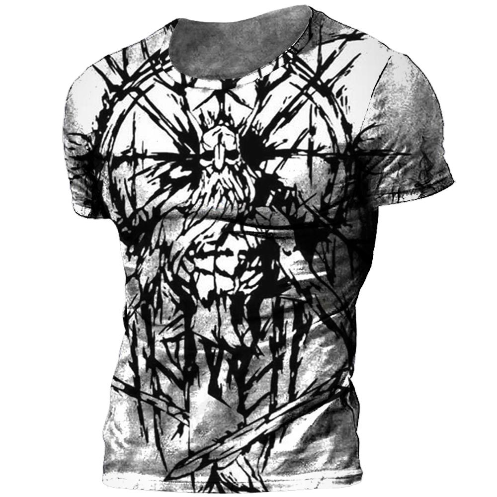 Kukebang Vintage mannen T-shirt 3d Viking Print Tops Tees Zomer Tops Casual Losse T-shirts Mannelijke Kleding O-hals hip Hop Straat Sweatshirt M