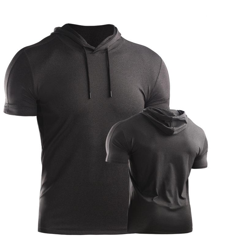 YOUNAXIN Zomer T-shirt met korte mouwen en capuchon Herentrui Groot formaat losse sporttop Ademend sneldrogend L zwarte grijze kleur