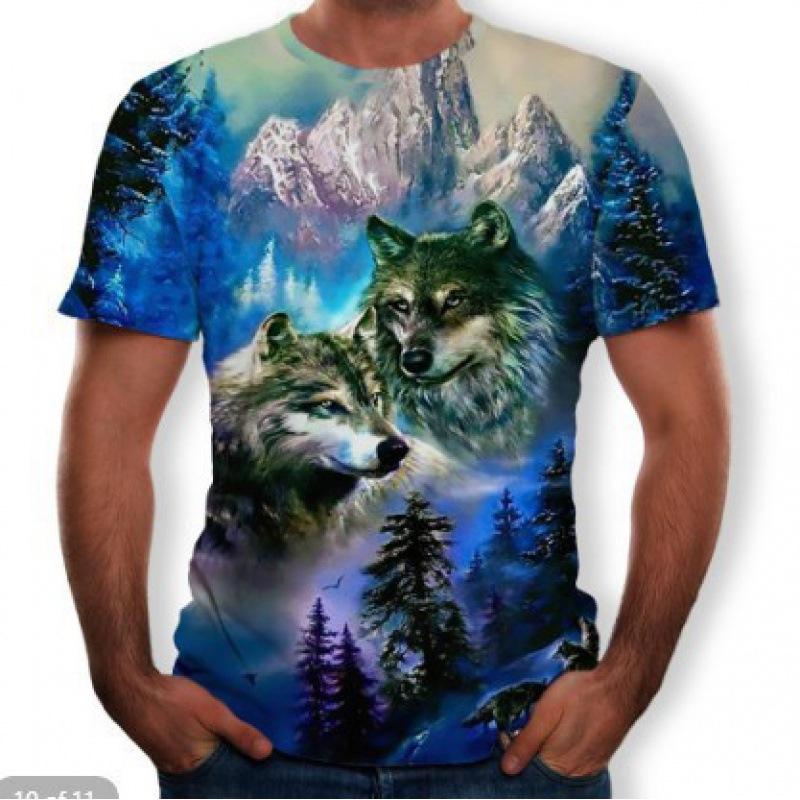 ForYourBeauty Zomer Tops Mannen Plus Size Kleding Wolf 3D Print T-shirt Dierlijk Patroon Tees O Hals Korte Mouw Top Ademende Man Shirts L