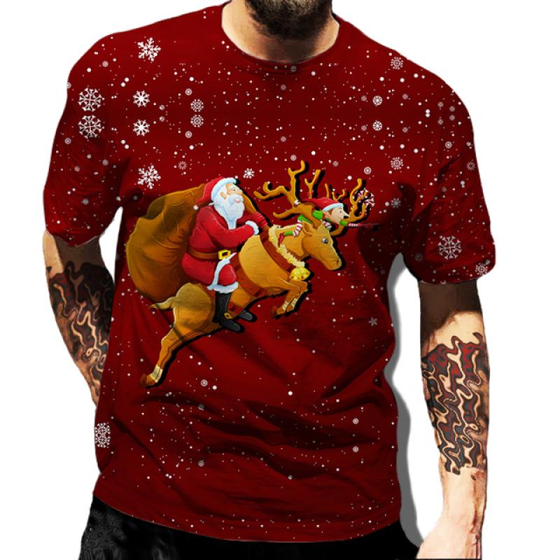 ETST 07 Kerst 3d bedrukte T-shirt herenmode heren en dames casual korte mouw Kerstman Kerstavond shirt top T-shirt 4XL