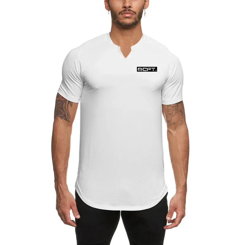 Muscleguys Ademende, comfortabele T-shirts voor heren, sneldrogend, fitness-jogging, sportkleding met korte mouwen en V-hals XXL wit