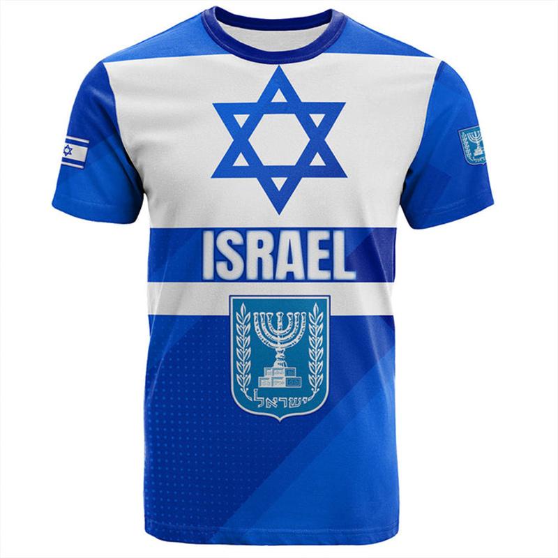 Xuhaijian02 Israël Vlag Heren T-shirt 3D Gedrukt Israëliërs Nationale Embleem Tops Korte Mouw O-hals Oversized Sport Tee Shirt Kleding M
