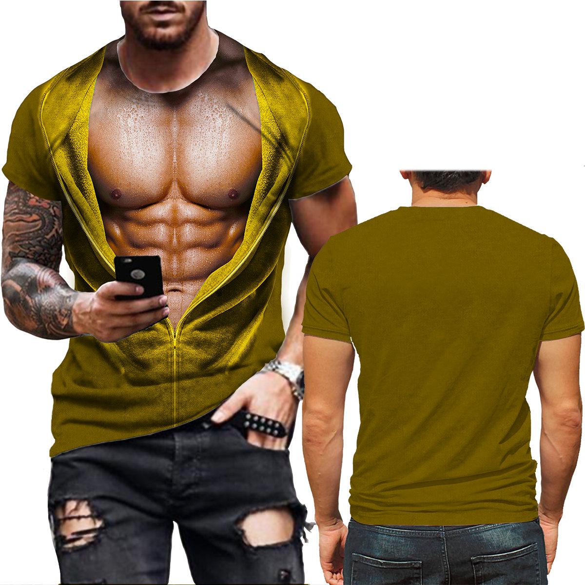 Chengyu Muscle Body 3D Print T-shirt Heren Zomer T-shirt Kleding Mode Straat Tees Grappig Vleespatroon Korte Mouw Trendy Tops 2XL