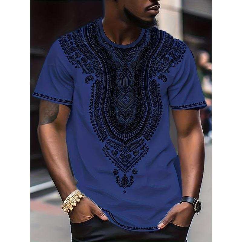 ETST0013 Afrikaans Etnisch Patroon T-shirt Voor Mannen Stam Dashiki 3D Geprinte T-shirts Zomer Casual Korte Mouw Losse T-shirts Ronde Hals Tops L