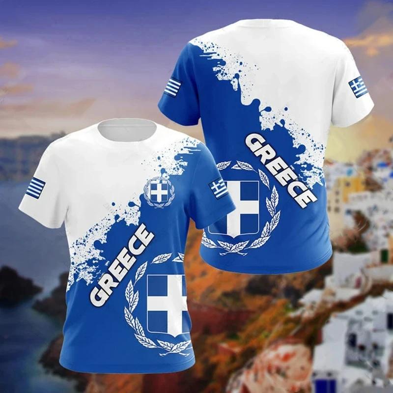 Xuhaijian02 Heren t-shirt Hellas T-shirt voor heren Geometrische lijn Griekse vlag Nationaal embleem Print Heren t-shirts Tops Kinder t-shirt Herenkleding 2XL