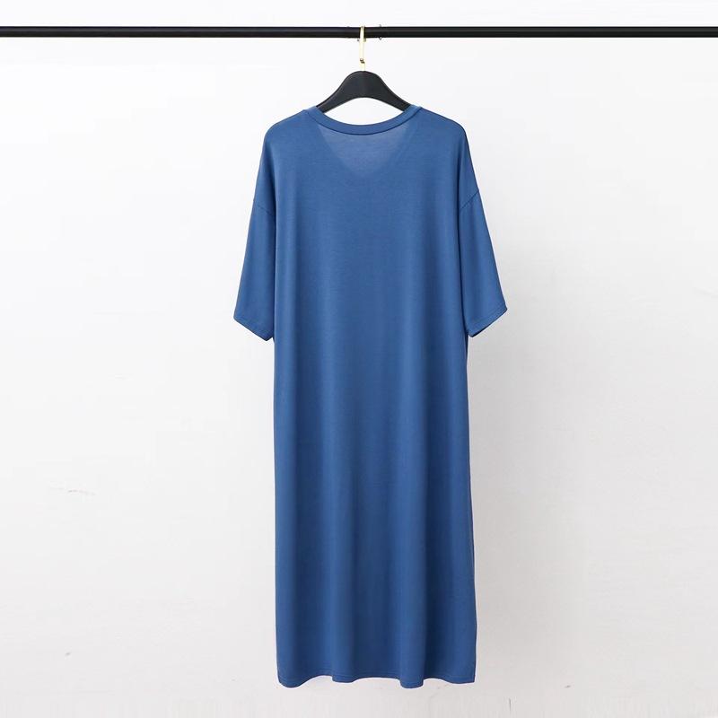 FIVE FIVE Heren Zomer Nachthemd Modal Pyjama Ronde Hals Eenvoudig Raglanmouwen T-shirt Jurk Casual Los Grote Maten Thuiskleding XXXL blauw