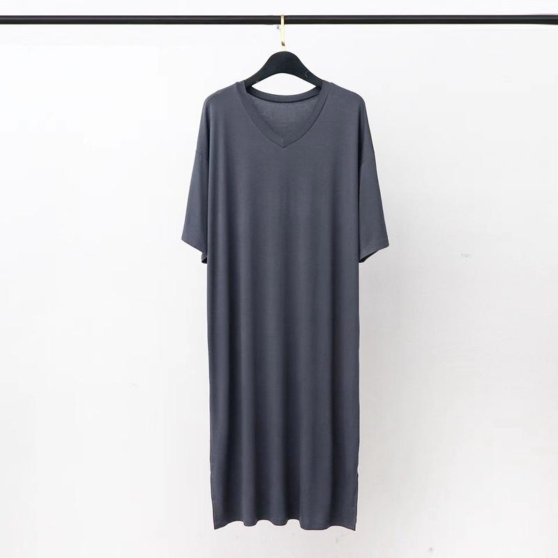 FIVE FIVE Heren Zomer Nachthemd Modal Pyjama Ronde Hals Eenvoudig Raglanmouwen T-shirt Jurk Casual Los Grote Maten Thuiskleding XXL donkergrijze kleur