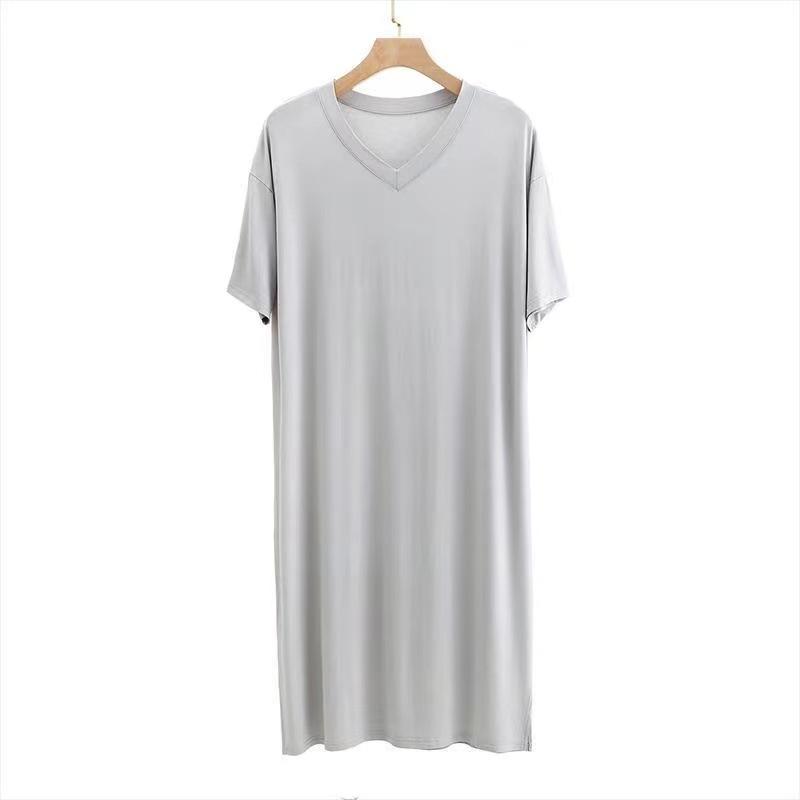 FIVE FIVE Heren Zomer Nachthemd Modal Pyjama Ronde Hals Eenvoudig Raglanmouwen T-shirt Jurk Casual Los Grote Maten Thuiskleding XXL