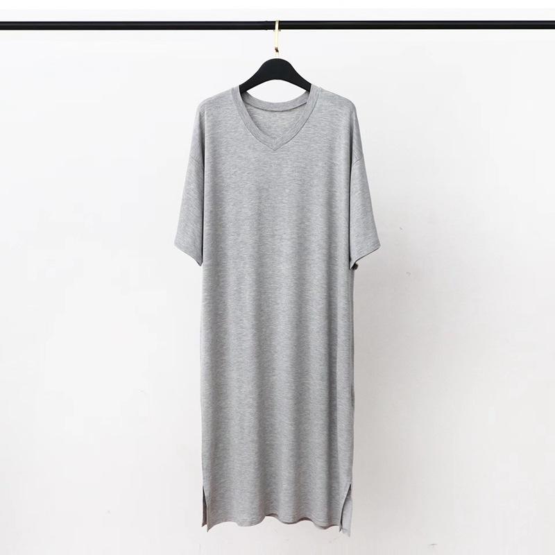 FIVE FIVE Heren Zomer Nachthemd Modal Pyjama Ronde Hals Eenvoudig Raglanmouwen T-shirt Jurk Casual Los Grote Maten Thuiskleding XL lichtgrijze kleur