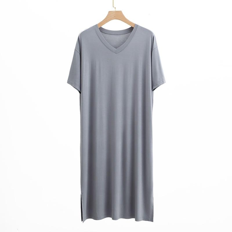 FIVE FIVE Heren Zomer Nachthemd Modal Pyjama Ronde Hals Eenvoudig Raglanmouwen T-shirt Jurk Casual Los Grote Maten Thuiskleding XL asgrijze kleur