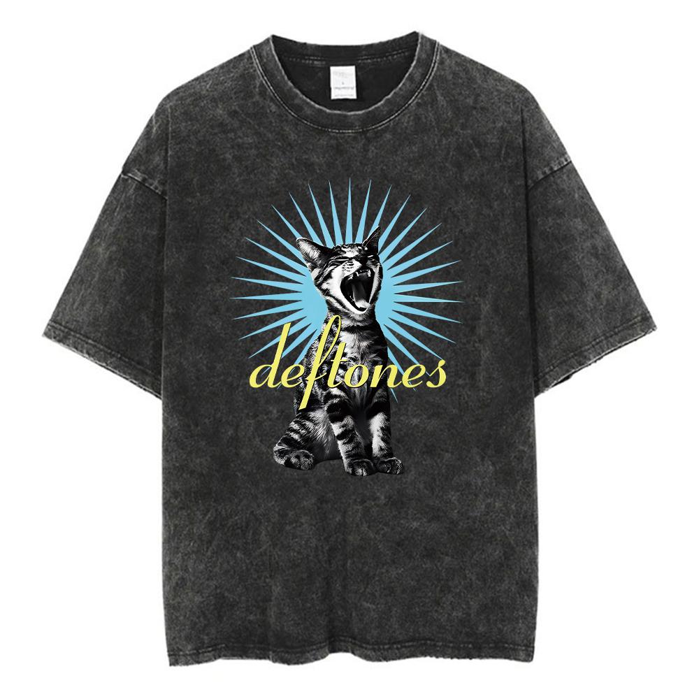 A washed short sleeved T-shirt Top Deftones Band-Diamond Eyes Music Album Cover T-Shirt Metal Rock Clothes Cotton Vintage Short Sleeve Tees Tops S