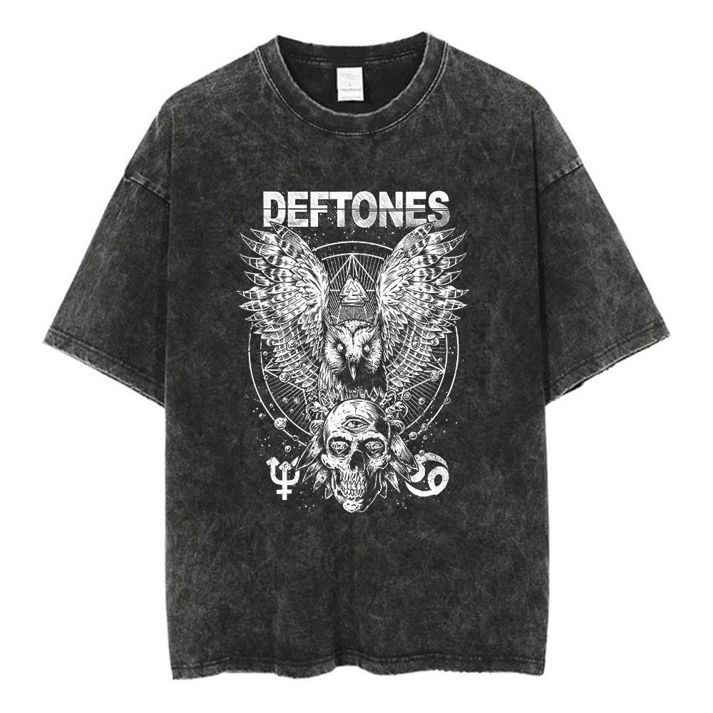 A washed short sleeved T-shirt Top Deftones Band-Diamond Eyes Music Album Cover T-Shirt Metal Rock Clothes Cotton Vintage Short Sleeve Tees Tops S