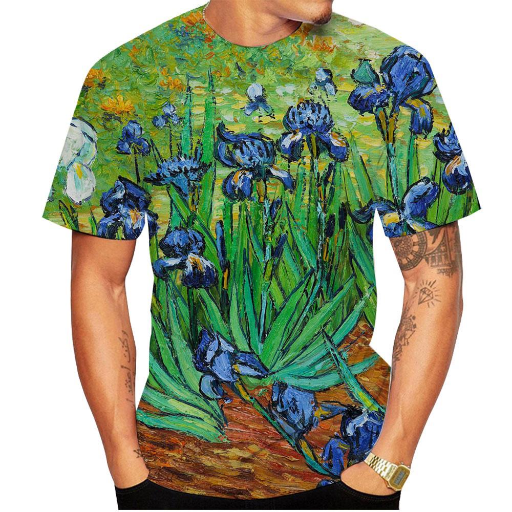 WowClassic Summer Round Neck 3D Van Gogh Art Print Top Fashionable Casual Short Sleeved Men's T-shirts M