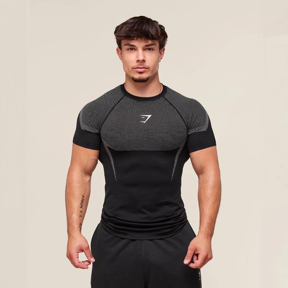 Jun Lin NO.1 Fitness Top Heren Casual Hardlopen Sneldrogend Ademend Strak Shirt Korte Mouw T-shirt Heren Spier S