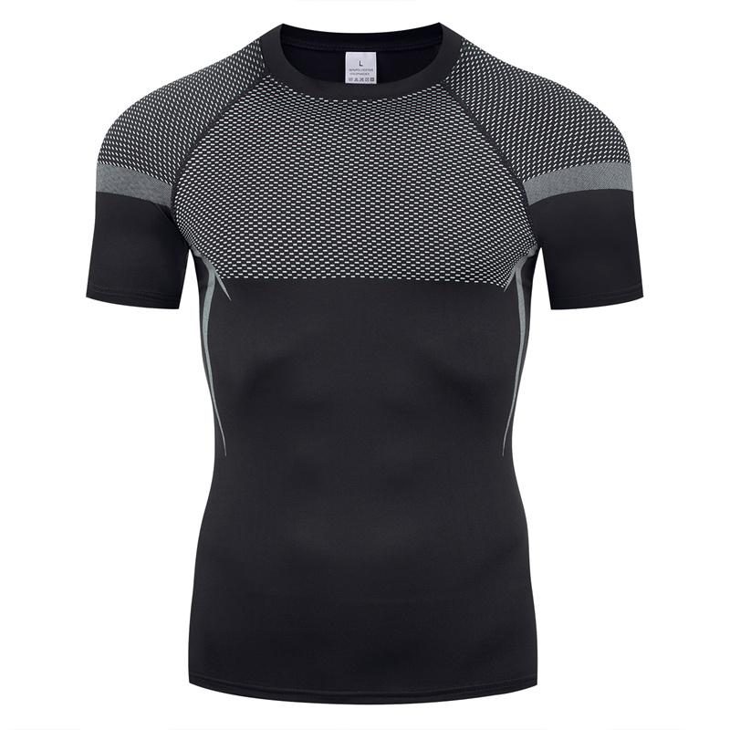 Jun Lin NO.1 Fitness Top Heren Casual Hardlopen Sneldrogend Ademend Strak Shirt Korte Mouw T-shirt Heren Spier L