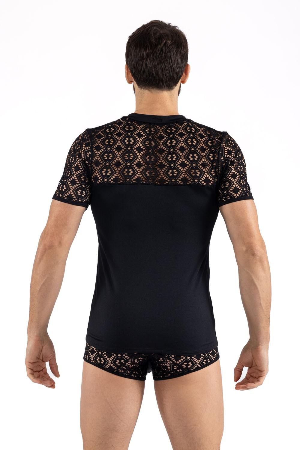 Jouets pour adultes T Shirt Noir Résille Brodée Shinny Lm2407 81 Blk