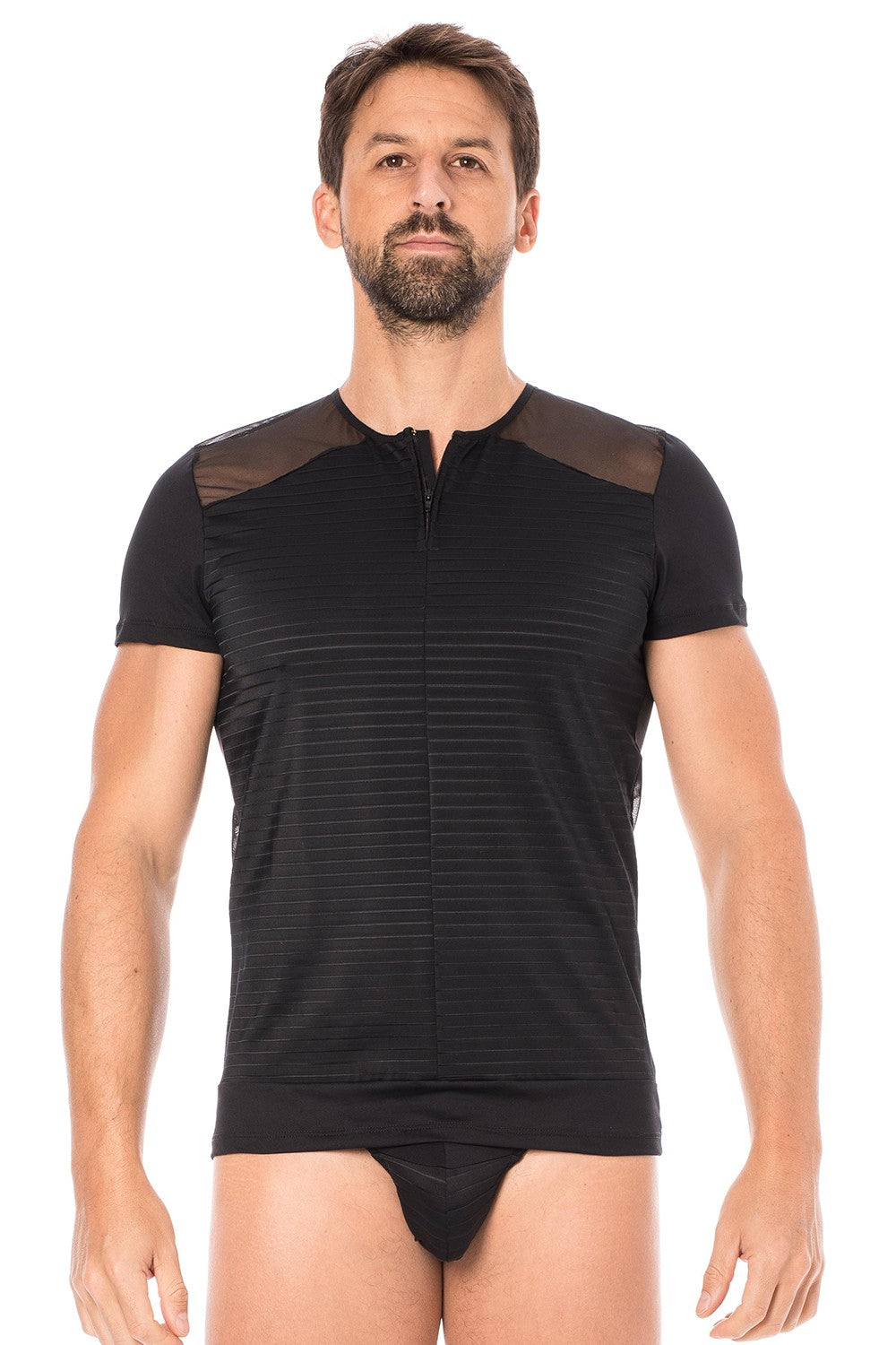 Jouets pour adultes T Shirt Noir Rayé Opaque Et Transparent Lm2906 81 Blk