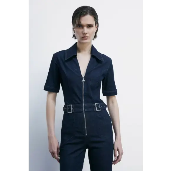 Patrizia Pepe Denim jumpsuit met korte mouwen