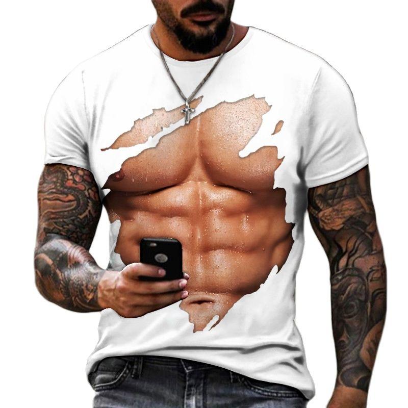 Xin nan zhuang Zomer Mode Persoonlijkheid Borst Spier Abs Grafische T-shirts Mannen Casual Hip Hop Harajuku 3D Grappig Gedrukt Korte Mouw Tees top M