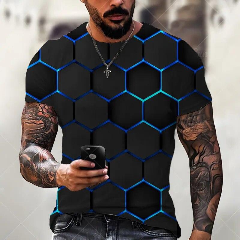 Wengy 2 Zomer Heren Nieuw T-shirt Oversized Losse Kleding Retro Korte Mouw Mode Tech Vierkant 3D Patroon Straat 0 Hals Top 6XL