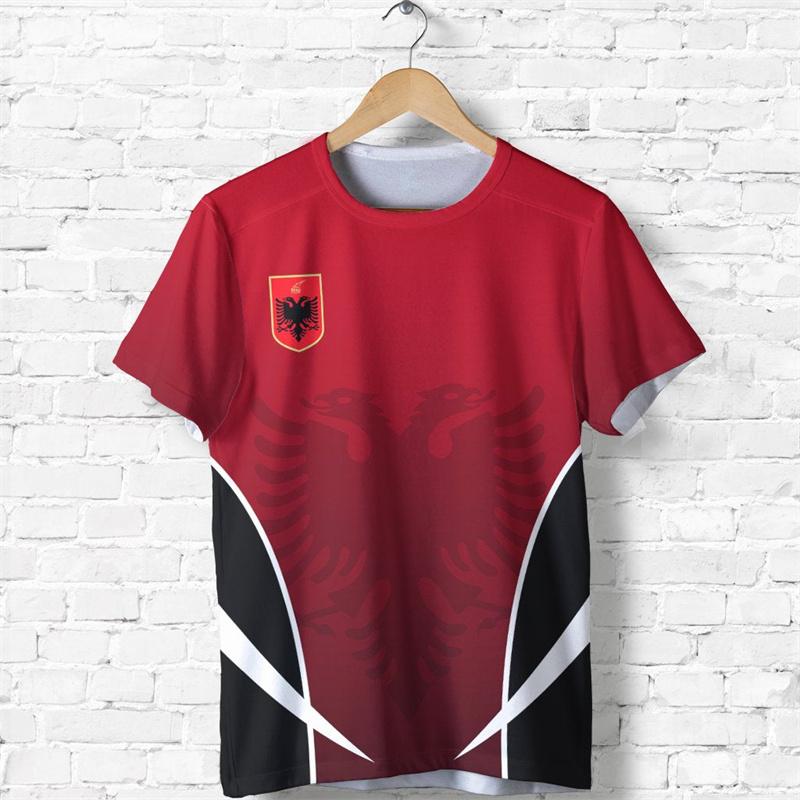 ETST 03 Albanië Vlag Grafische T-shirts Adelaar Ronde Hals Korte Mouw 3d Print T-shirt Tops Voor Heren Kleding Casual Voetbal Jersey Tees XS