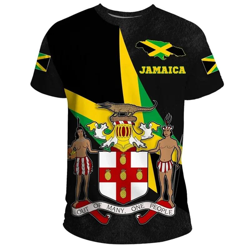 ETST WENDY 005 Zomermode Nieuwe 3D Jamaica Nationale Vlag Embleem Bedrukking T-shirt Jamaicaanse Wapen Grafische T-shirts Voor Mannen Vintage Kleding 6XL