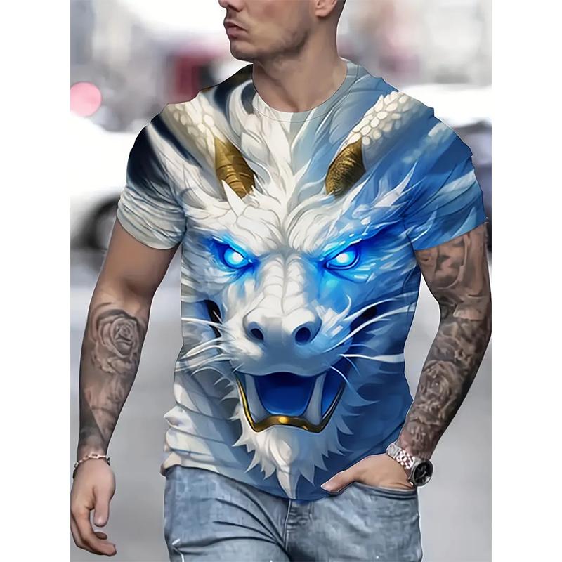 ETST 011 Nieuwe Chinese Draak 3D geprint ronde kraag korte mouwen heren T-shirt, casual zomer T-shirt, mode straat pullover korte s L