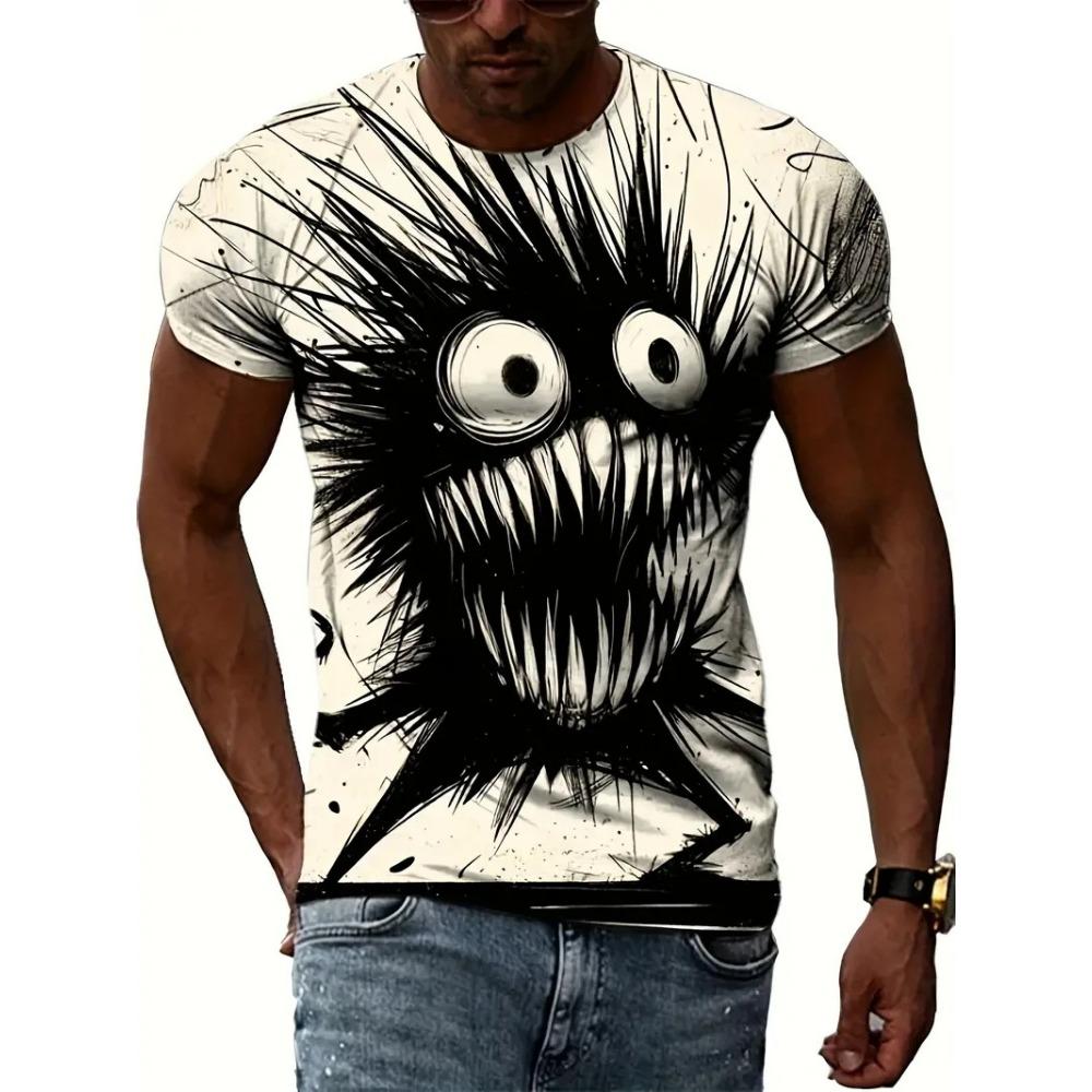 ETST 005 Grappig kattenpatroon T-shirt voor mannen Persoonlijkheidsdier 3D-geprinte T-shirts Zomer Losse tops met korte mouwen Casual ronde hals T-shirts XL