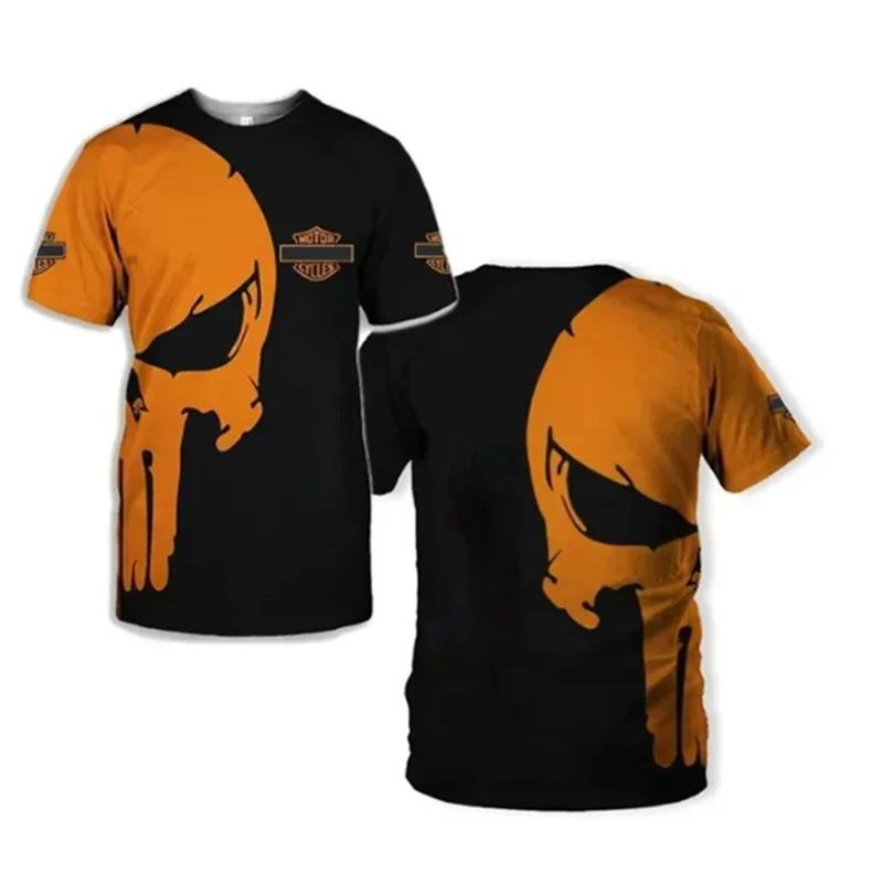 ETST 03 2024 Nieuwe Hot Sell Match Skull Mannen Vrouwen Motorfiets Harleys Race 3D T-shirt Korte Mouw Davidsons Cool Trend Oversized Tees Tops 4XL