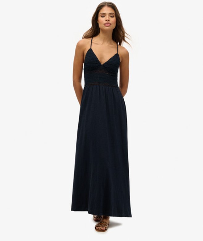 Superdry Jersey Maxi-jurk met Kant Blauw
