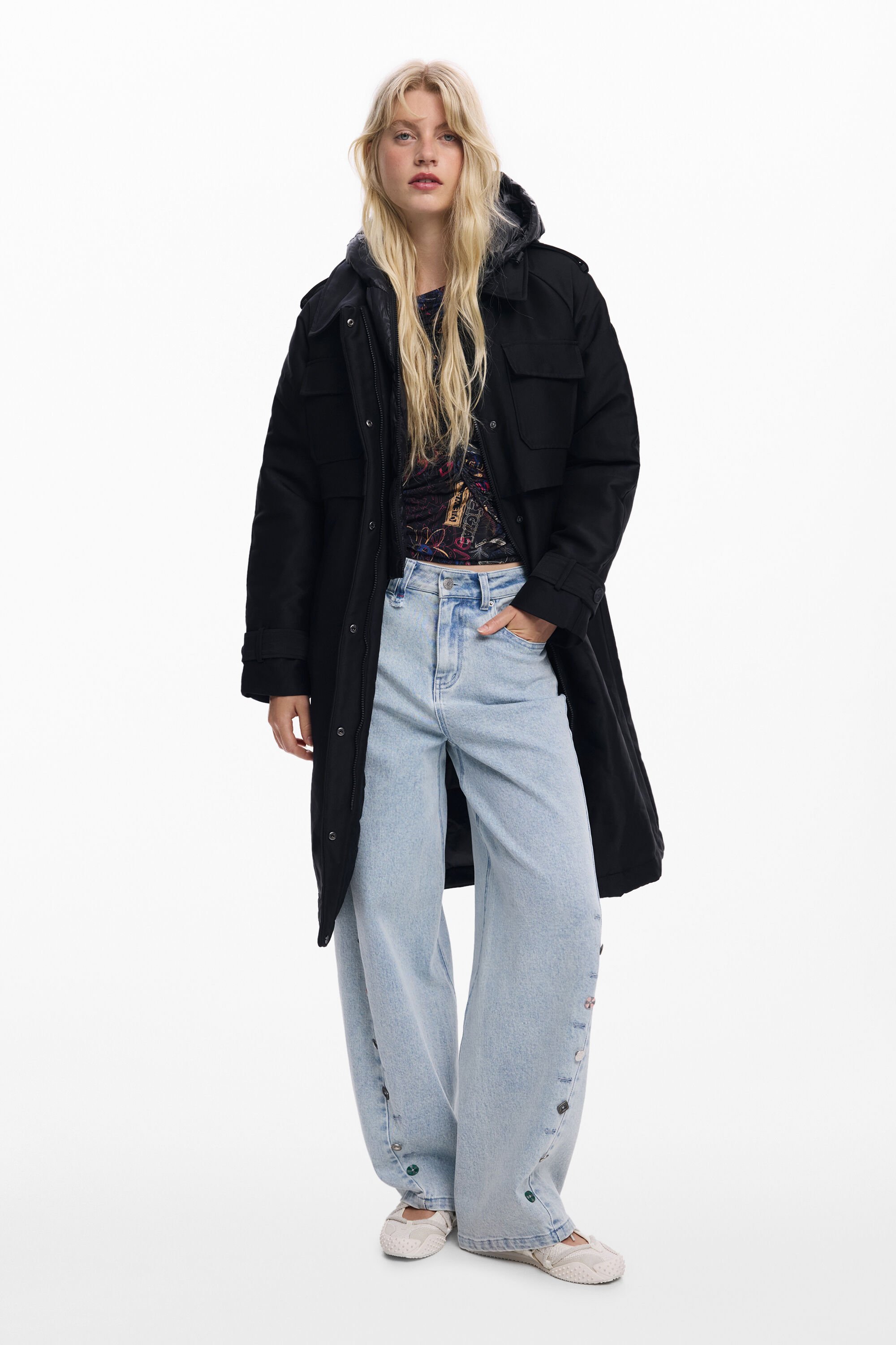Desigual Glanzende gewatteerde jas - BLACK