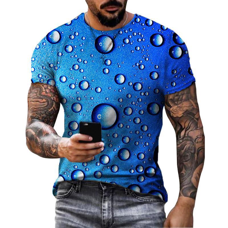 Kukebang Heren T-shirt Geometrische 3d Waterdruppel Afdrukken Nieuwe Zomer Mode Ronde Hals Losse Korte mouwen Casual heren T-shirt L
