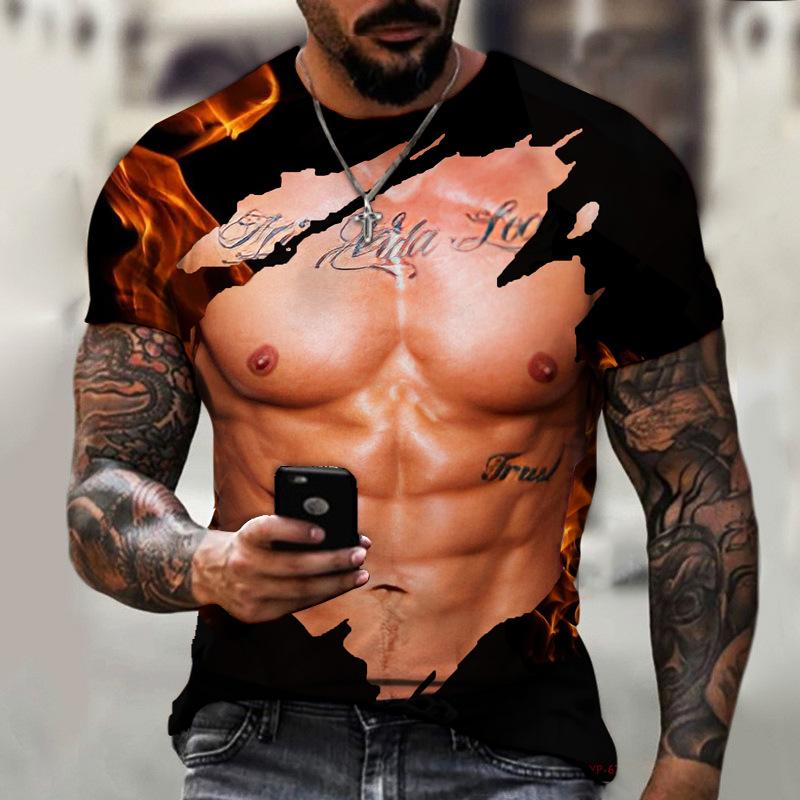 Xin nan zhuang Zomer Mode Persoonlijkheid Borst Spier Abs Grafische T-shirts Mannen Casual Hip Hop Harajuku 3D Grappig Gedrukt Korte Mouw Tees top XL