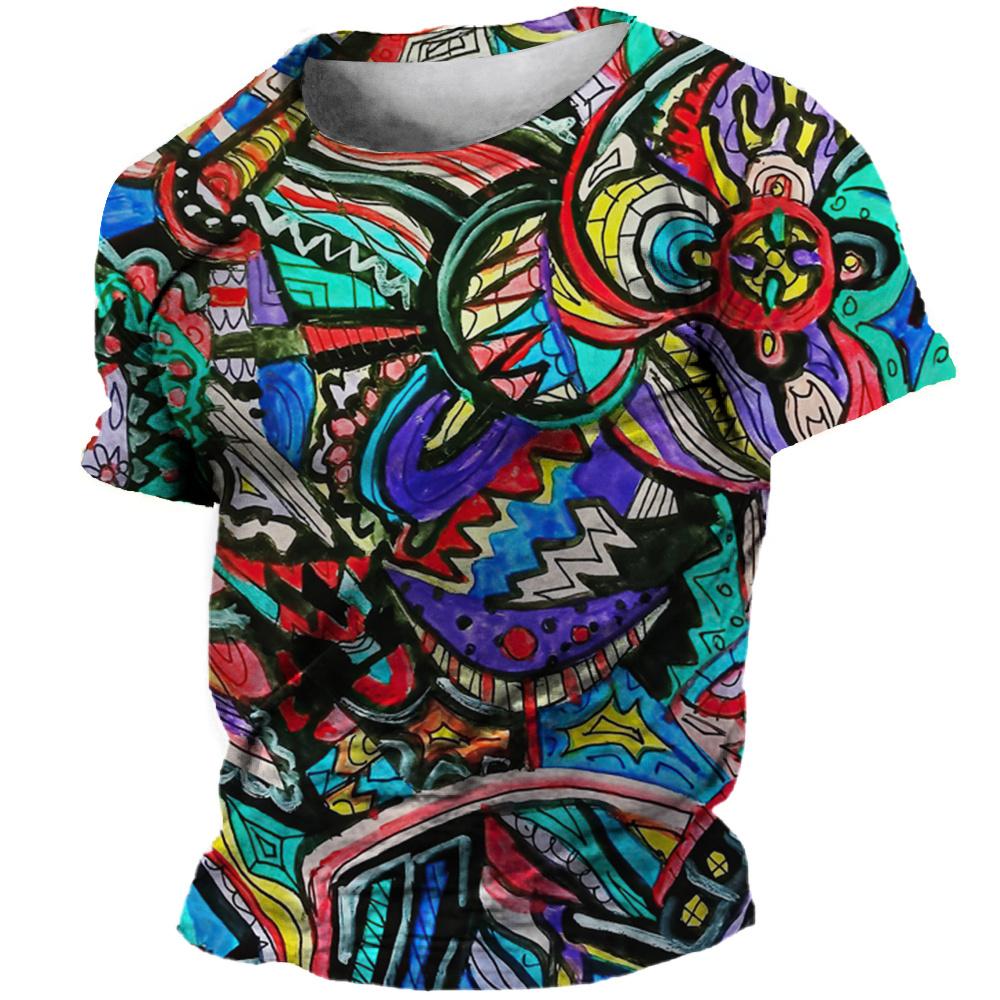 ETST 03 Zomer oversized T-shirt voor mannen 3D etnische kleding tees tops bedrukt patroon shirts hiphop streetwear retro kleurrijke t-shirt XL