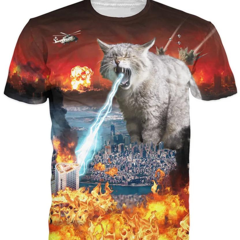 ETST 03 3D Print Grappige Kat Korte Mouw Heren T-shirt Zomer Dierenprint Unisex Top Mode Straat XL