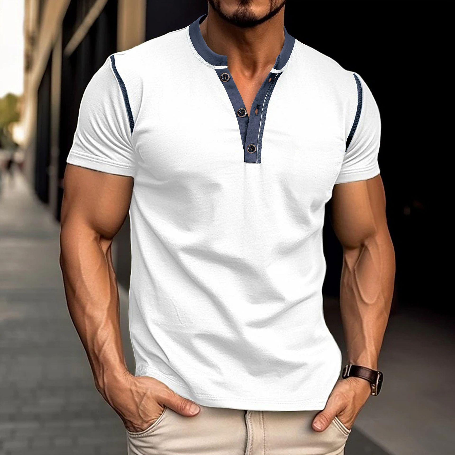 Phoca largha Heren Slim Fit Vintage Henley-shirts met korte mouwen Casual Basic Tops Zomer Knoop Sport-T-shirts Atletisch Workout Vochtafvoerend T-shirt voor heren L