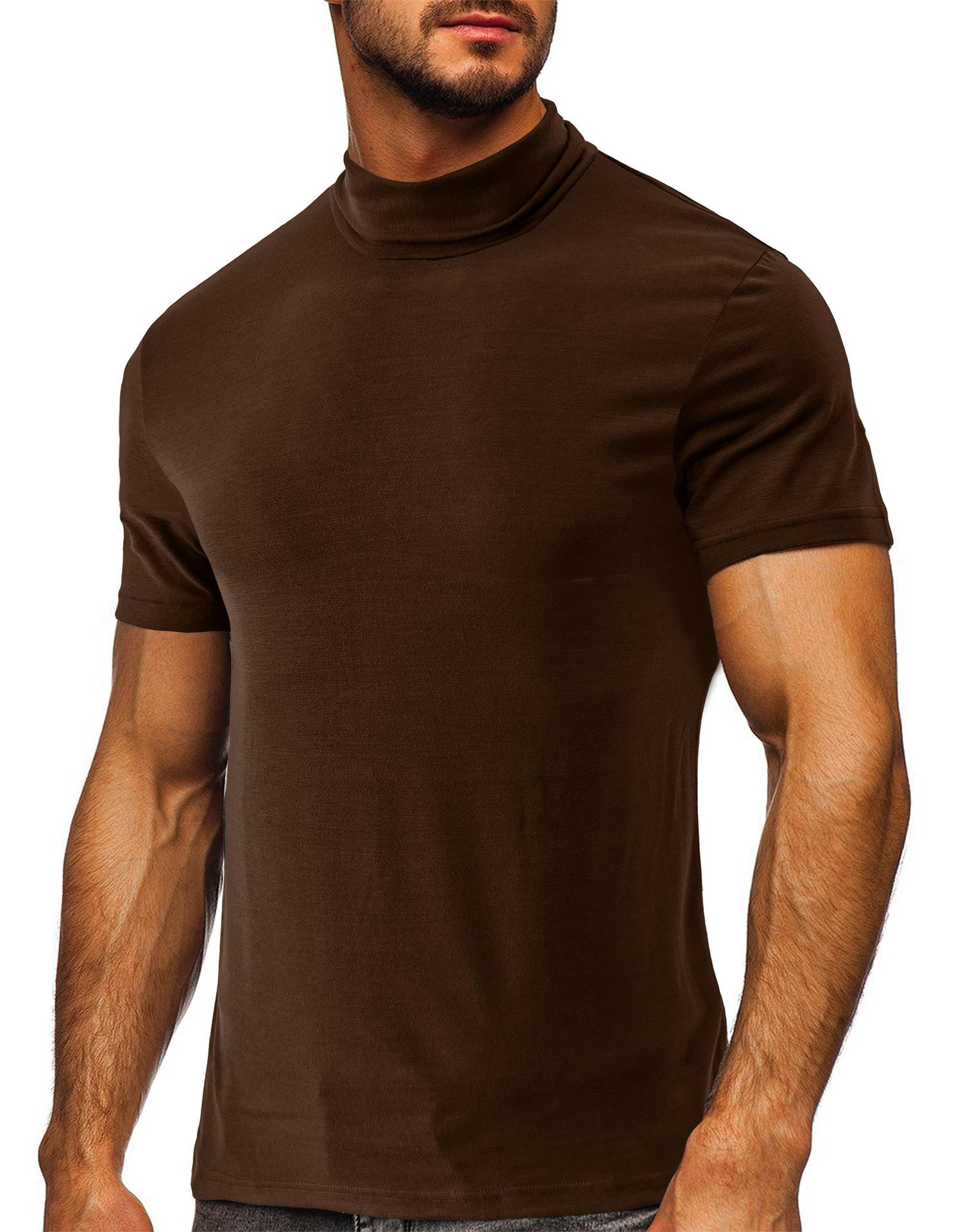 Phoca largha Heren Zacht T-shirt Korte Mouw Basic Turtleneck Slim Fit Ondershirt Pullover Effen Tops Atletische Workout T-shirts voor Heren Zomer Vochtafvoerend T-shirt L