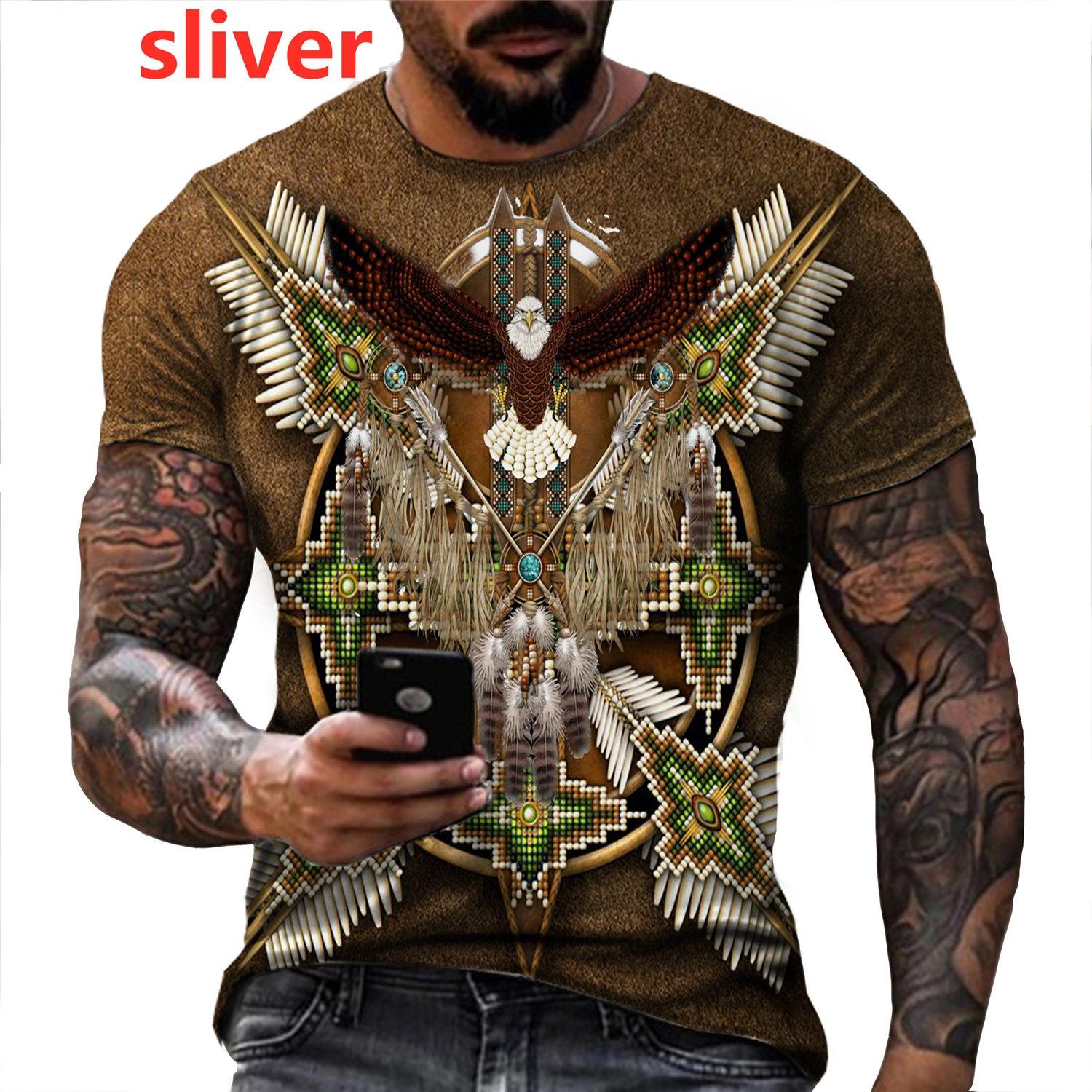 Wengy 2 Native Indian Wolf 3D Printed T Shirt Retro Short Sleeve O-neck Funny Tees Unisex Color-blocking T-shirt Slim Clothing XL