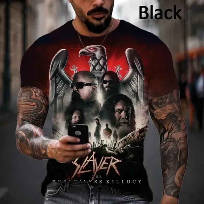 Baibao QIQI Heavy Metal Rock Band Slayer 3D-geprint heren casual hiphop ronde hals coole korte mouw stijl T-shirt cosplay herenkleding XL