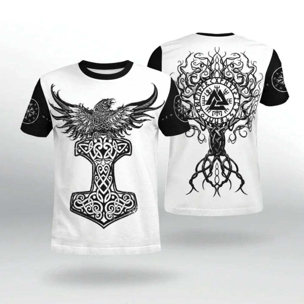 ETST 011 Viking Myth Valhalla Totem T-shirts 3D Heren Persoonlijkheid Streetwear O-hals Y2k Tops Zomermode Coole Tatoeage Unisex Kleding 2XL