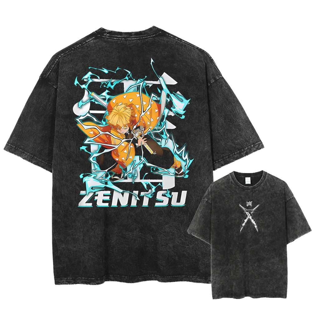 Washed Vintage T Shirt Exclusive NO.1 Bedrukt Gewassen T-shirt Anime Demon Slayer Katoen Heren Vintage Gewassen T-shirt Grafisch T-shirt Streetwear Tees Kleding L