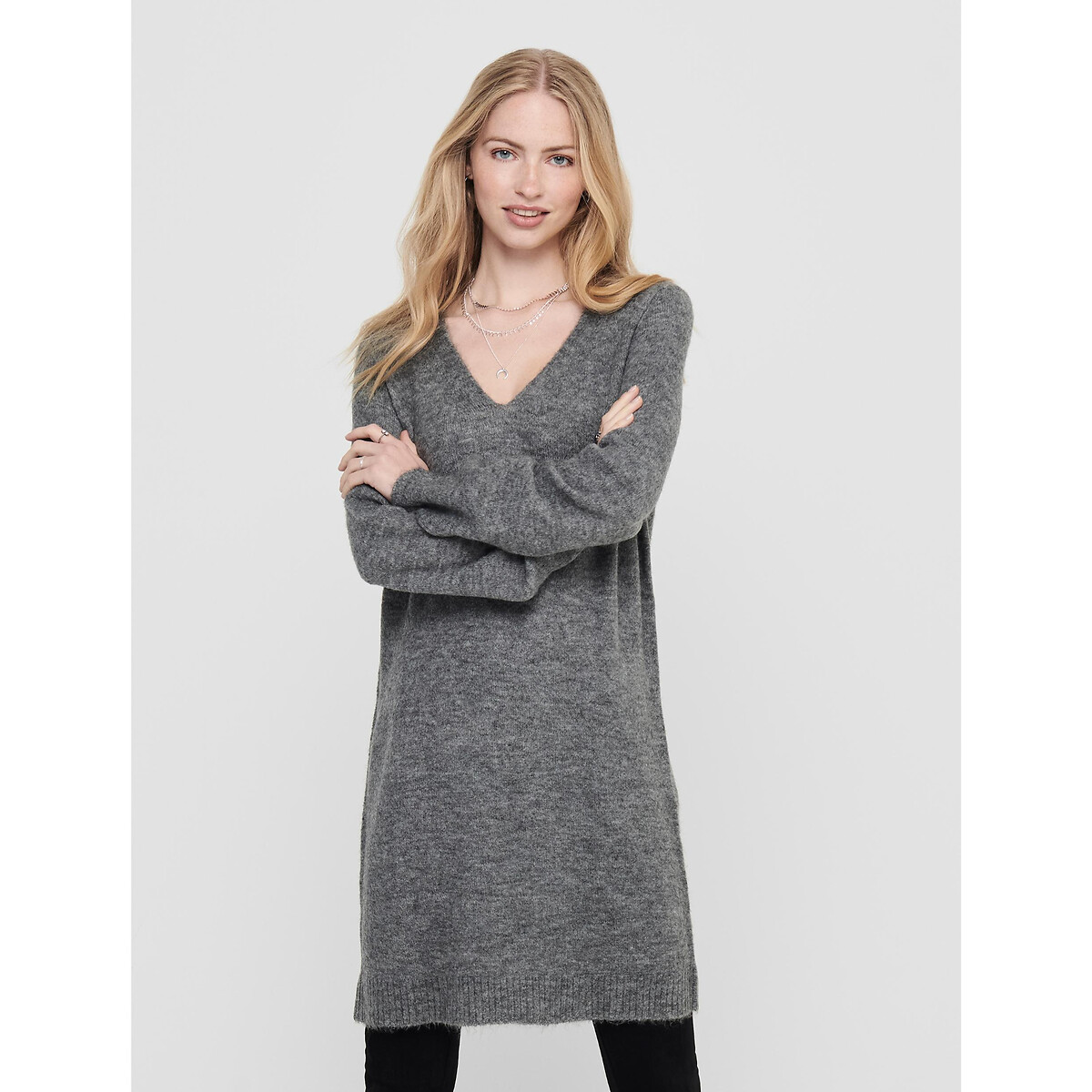 JDY Gebreide jurk ELANORA L/S V-NECK DRESS KNT NOOS