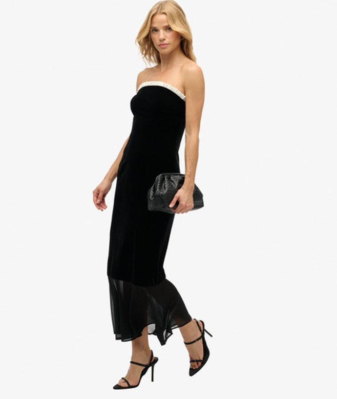Superdry Fluwelen Strapless Maxi-jurk Black