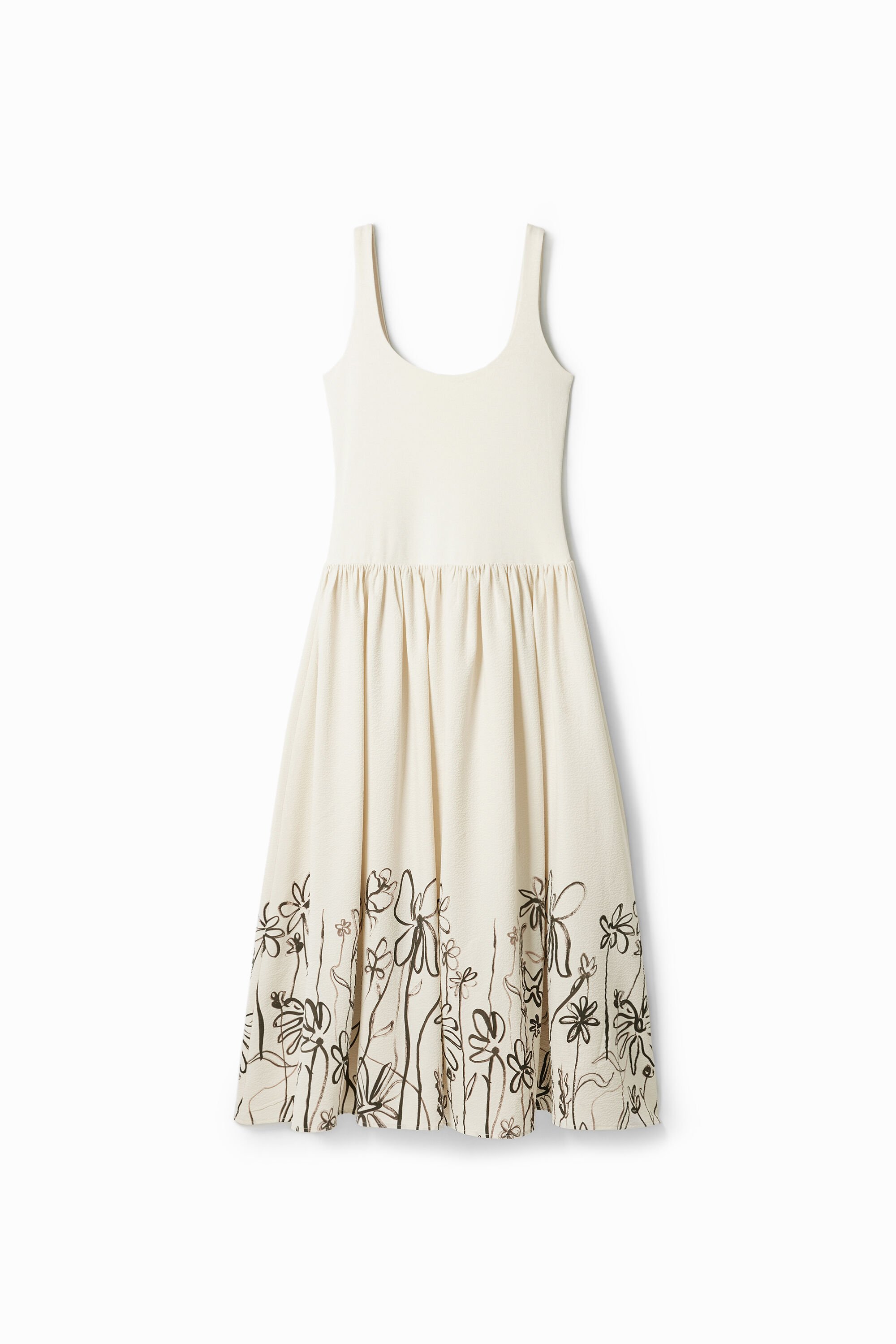 Desigual Midi-jurk met bloemenprint en uitlopende rok - WHITE