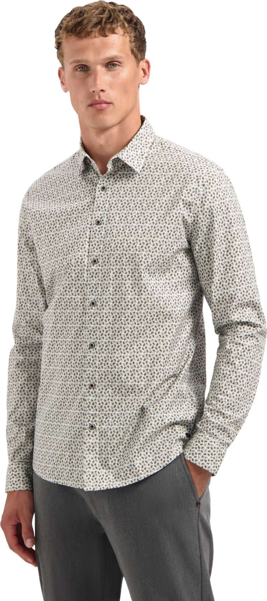 No Excess Shirt stretch allover printed taupe