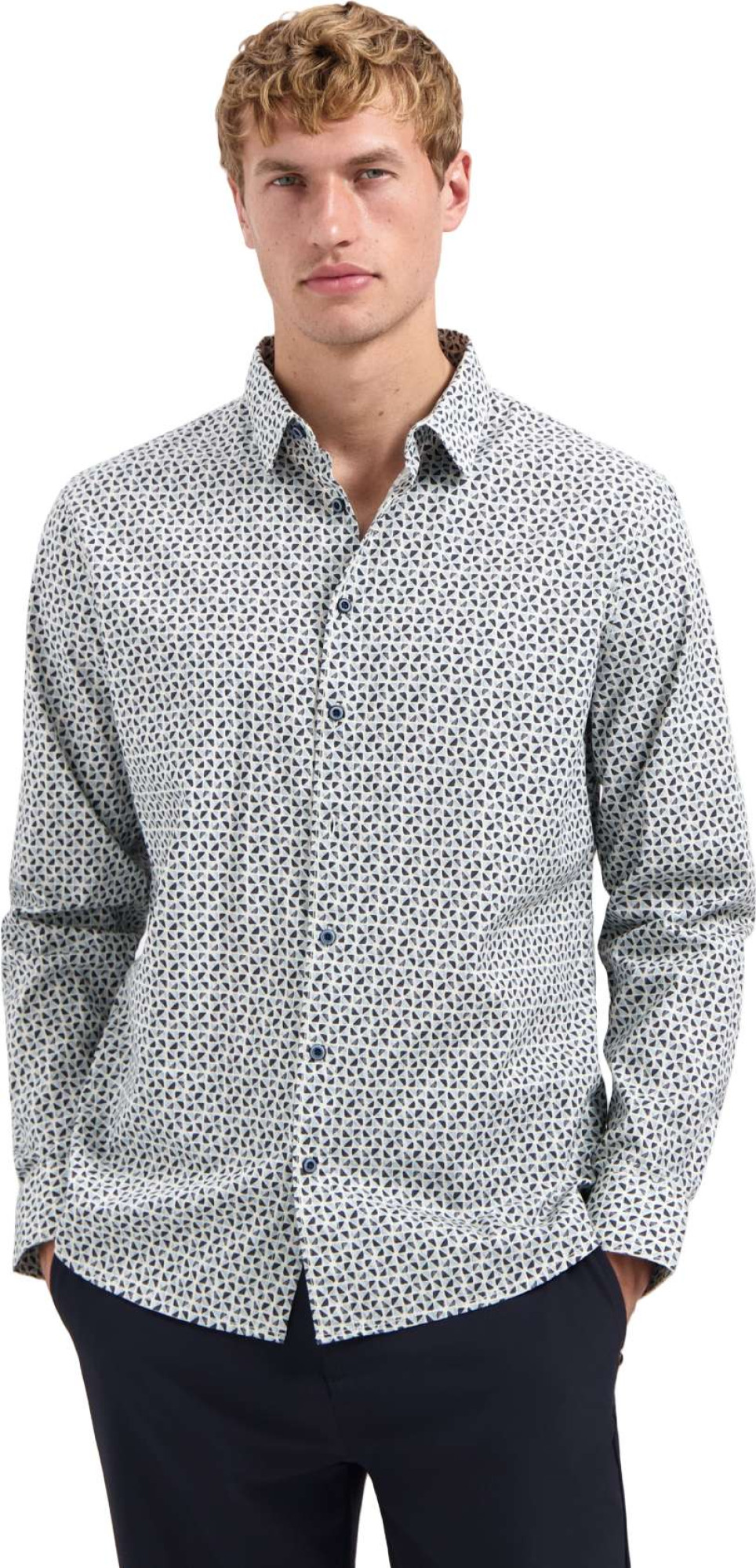 No Excess Shirt stretch allover printed dusty blue