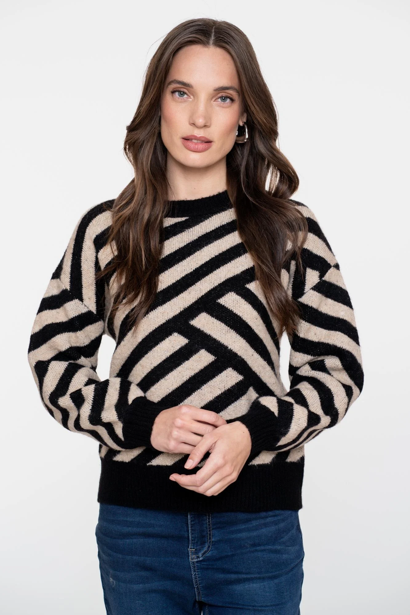 Geisha 54570-29 720 pullover stripes sand/black