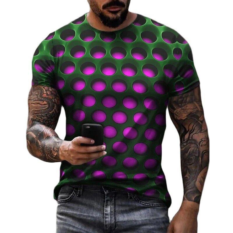 Kukebang Heren T-shirt Geometrische 3d Waterdruppel Afdrukken Nieuwe Zomer Mode Ronde Hals Losse Korte mouwen Casual heren T-shirt S