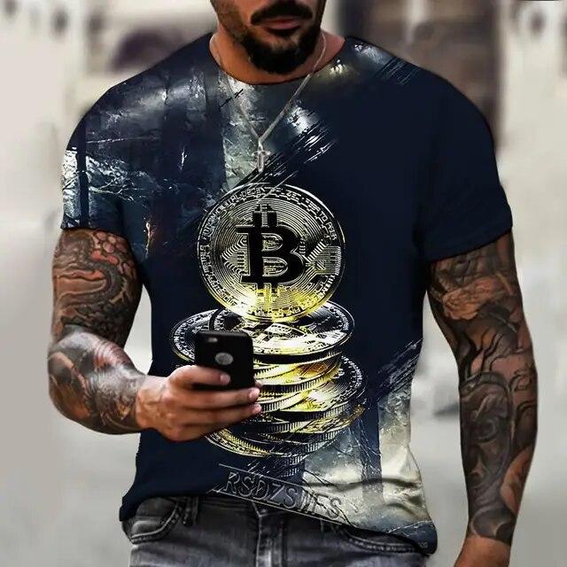 Baibao QIQI Heren T-shirtLente en zomer nieuwe Bitcoin 3D bedrukte T-shirt met korte mouwen Casual T-shirtStreet Trend Oversized T-shirt M