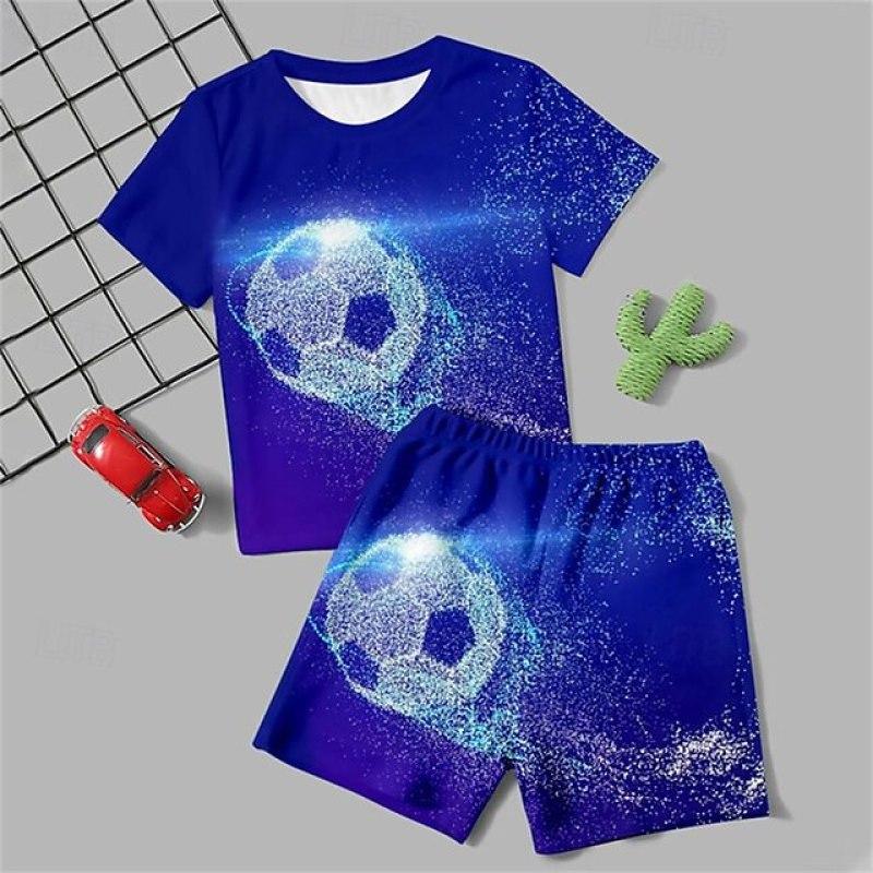 Xuhaijian02 Jongens 3D Voetbal T-shirt & Broek Pyjama Set Korte Mouw 3D Print Zomer Actieve Mode Dagelijks Polyester Kinderen Ronde Hals Thuis Casual 130